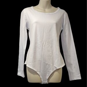 Mangdiup Bodysuit Size Large Long Sleeve Women's White Snap Crotch